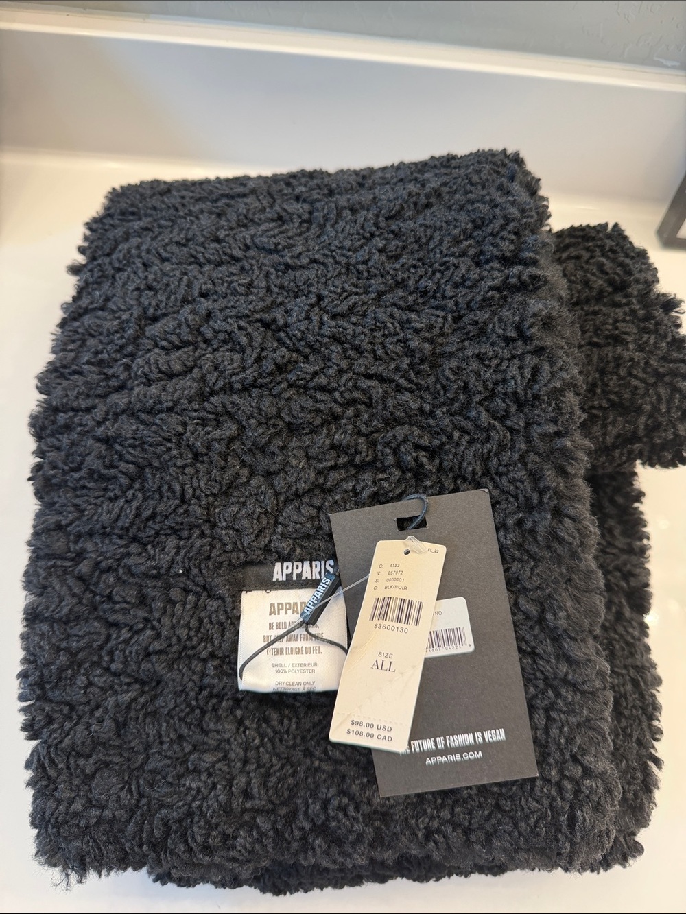 Apparis Black Plush Faux Shearling scarf